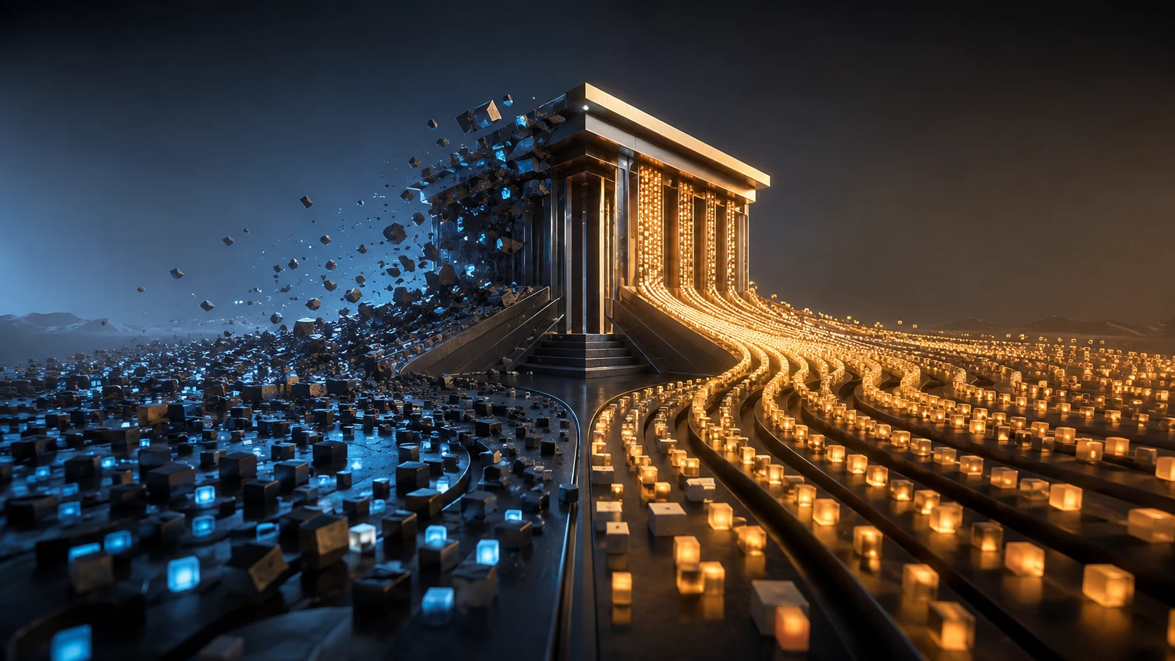 A company standing or crumbling on the accumulated decisions beneath it